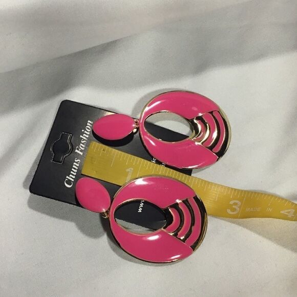 Pink & Gold Costume Dangle Earrings (UC3) - Picture 5 of 6